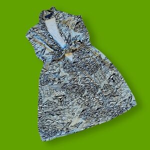 Mociun Handmade Organic Cotton Hand Block Print Tie Front Tulip Dress Medium